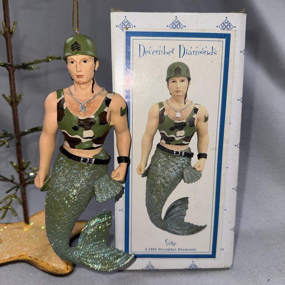 December Diamonds 2006 SARGE Merman Ornament RETIRED Camo Green Tail #55-90318